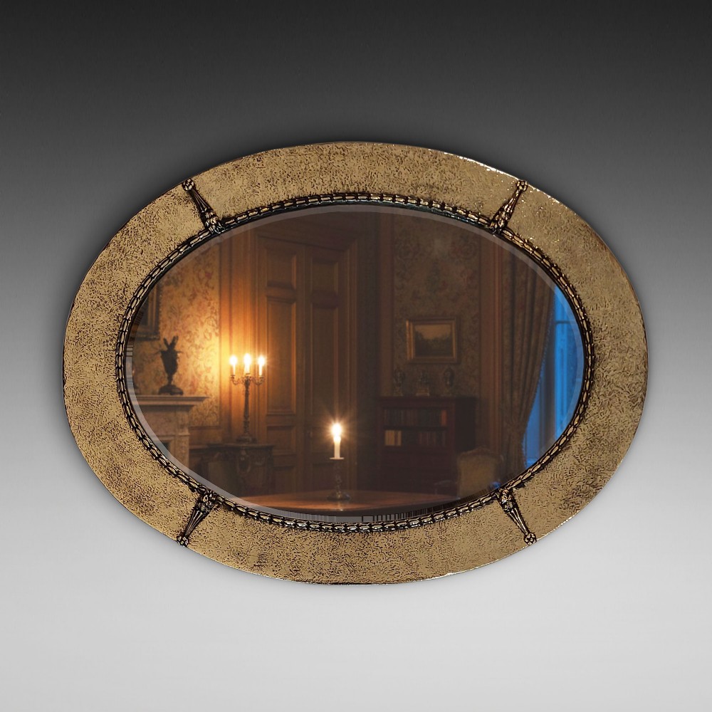 Oval Arts & Crafts Brass Wall Mirror