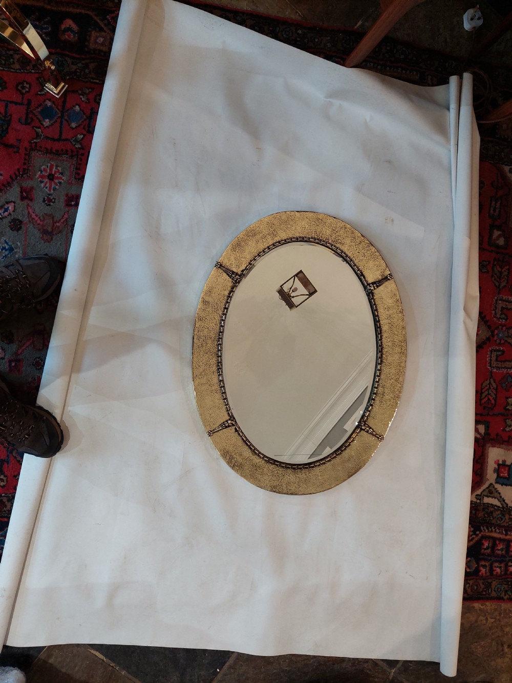 Oval Arts & Crafts Brass Wall Mirror View II