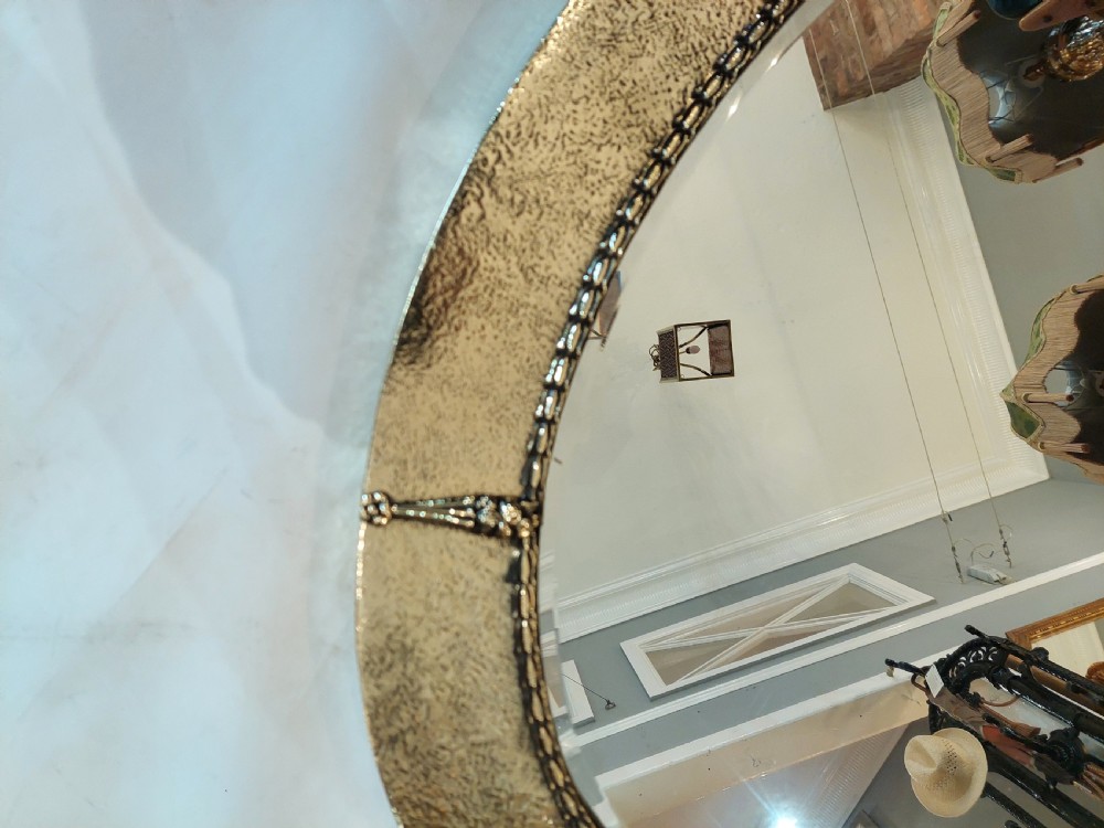 Oval Arts & Crafts Brass Wall Mirror View IV