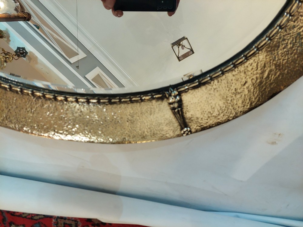 Oval Arts & Crafts Brass Wall Mirror View V