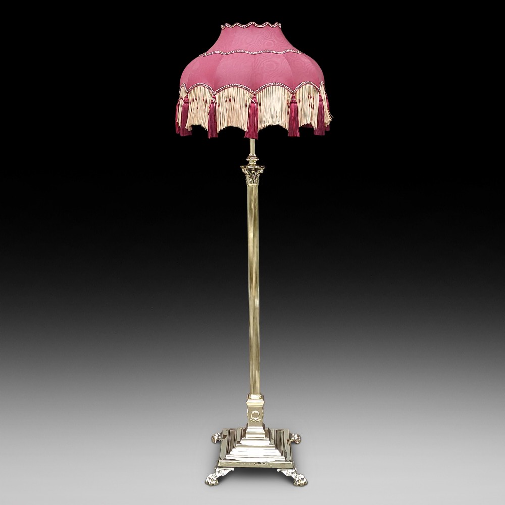 Victorian Brass Corinthian Column Standard Oil Lamp