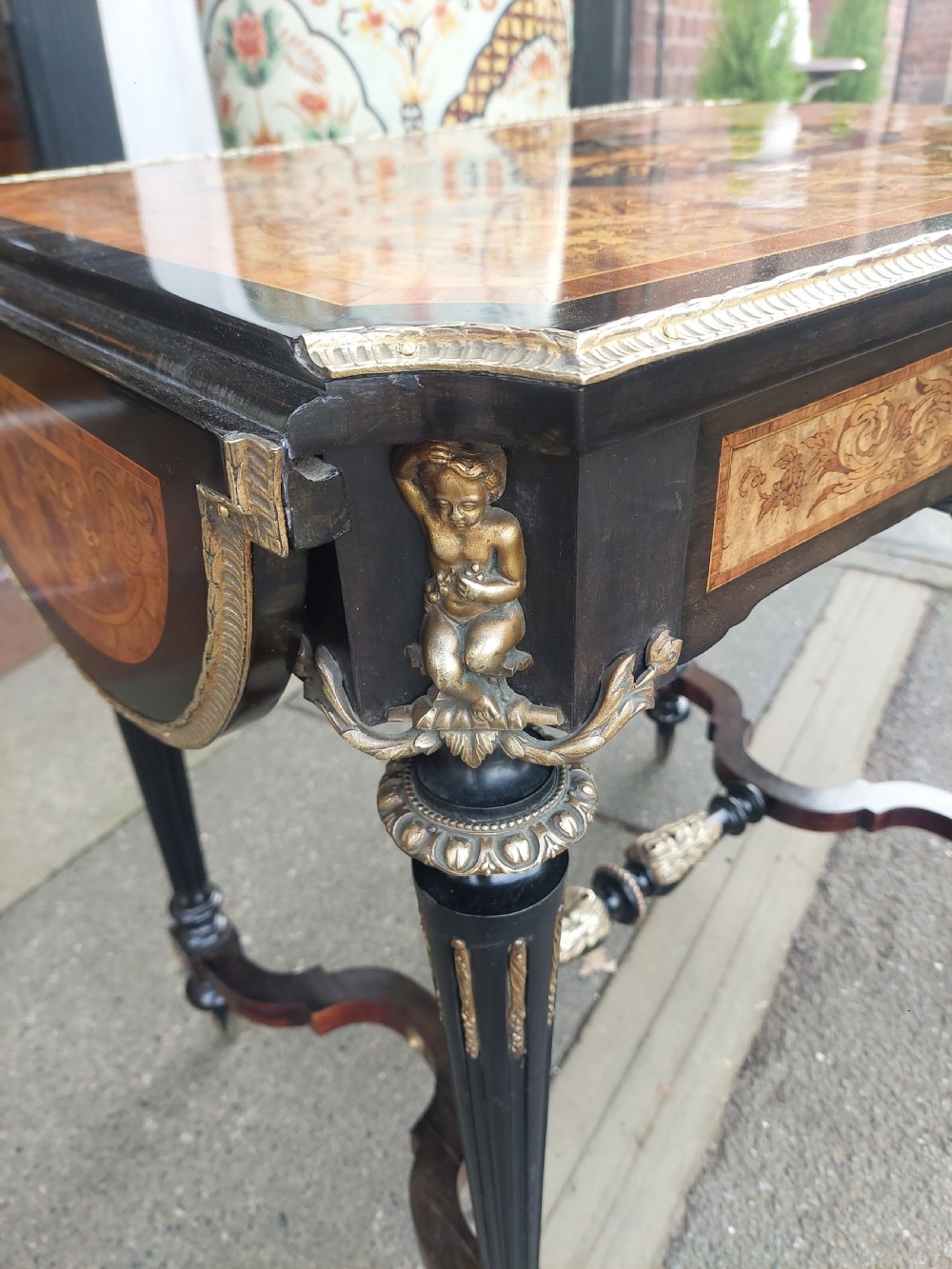 19thC Brass Mounted Marquetry & Ebony Table View III