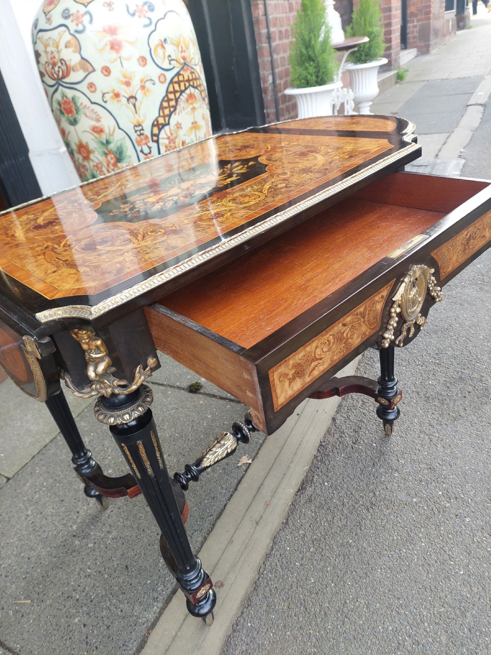 19thC Brass Mounted Marquetry & Ebony Table View IV