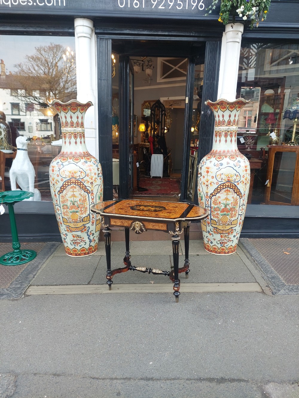 19thC Brass Mounted Marquetry & Ebony Table View V