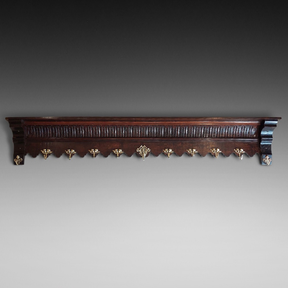 Victorian Oak Wall Mounting Hat and Coat Rack