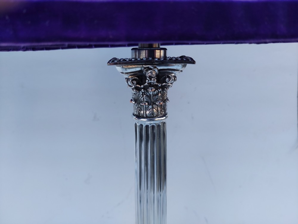 Pair of Late 19thC Silver Plated Corinthian Column Candlesticks View V