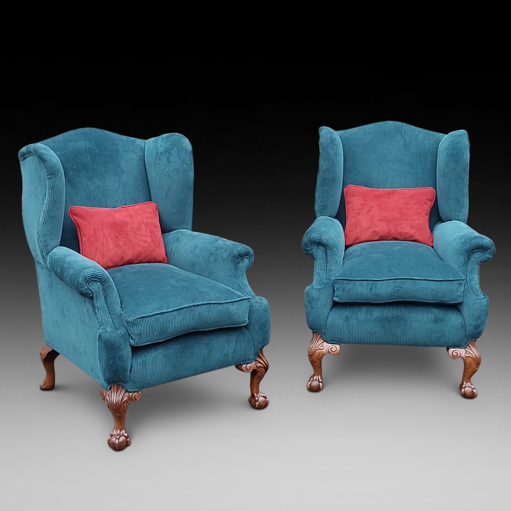 Pair of Late 19thC Chippendale Revival Wing Arm Chairs
