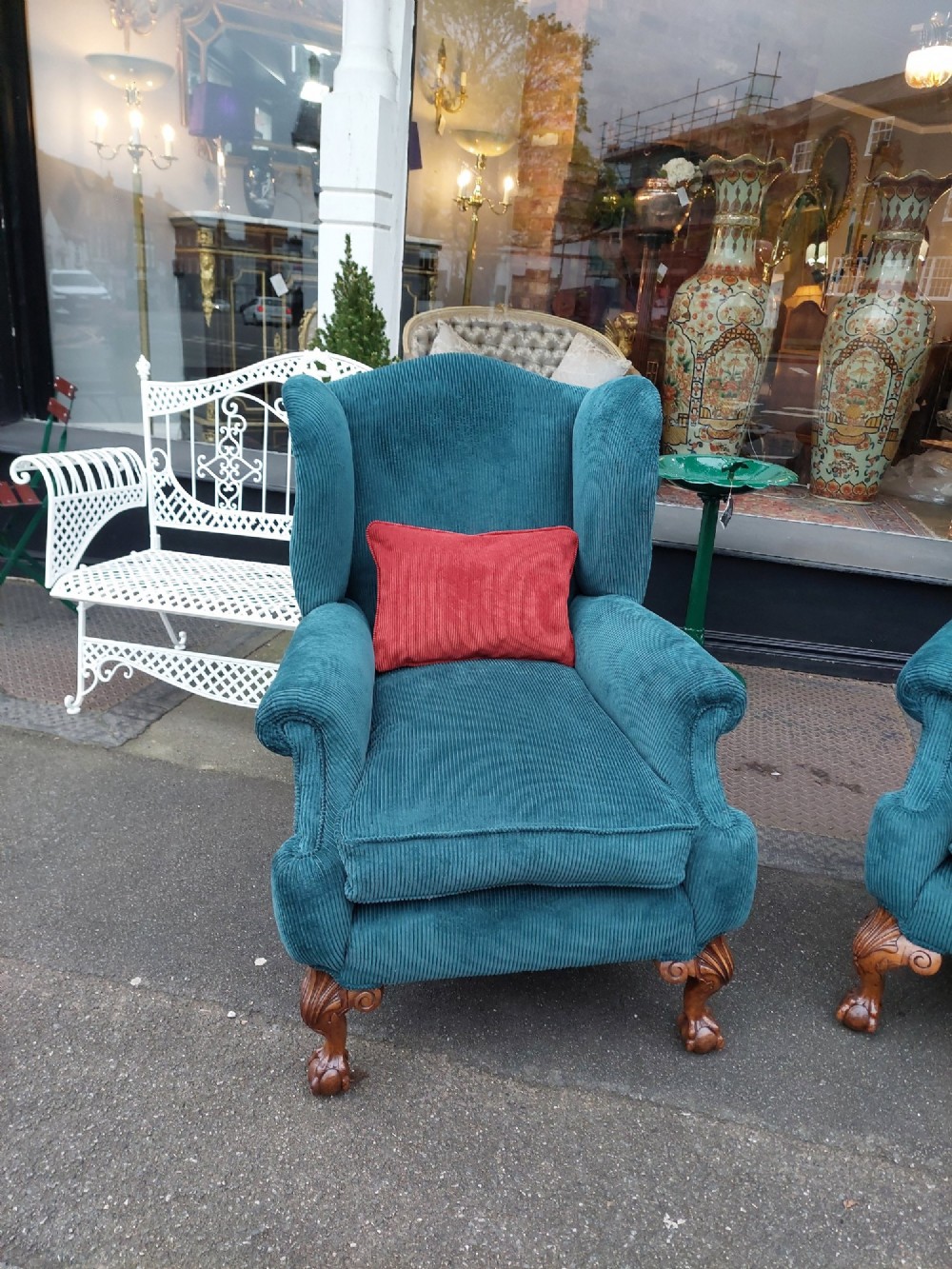 Pair of Late 19thC Chippendale Revival Wing Arm Chairs View VII