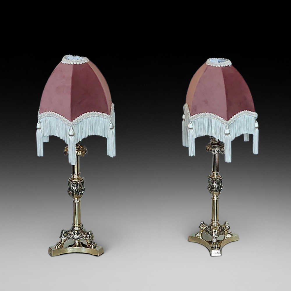 Pair of Early 19thC Brass Candlesticks converted to electric lamps
