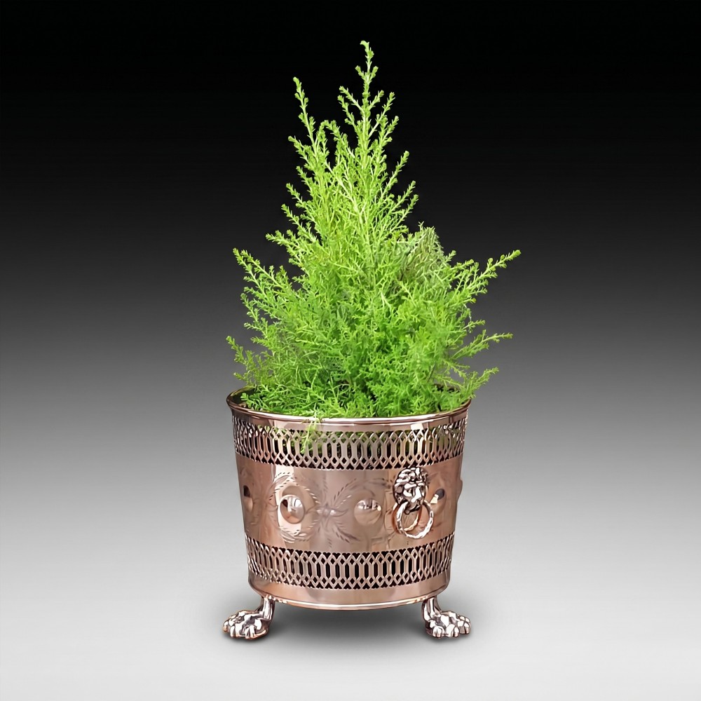 19thC Pierced Copper Cylindrical Planter View II