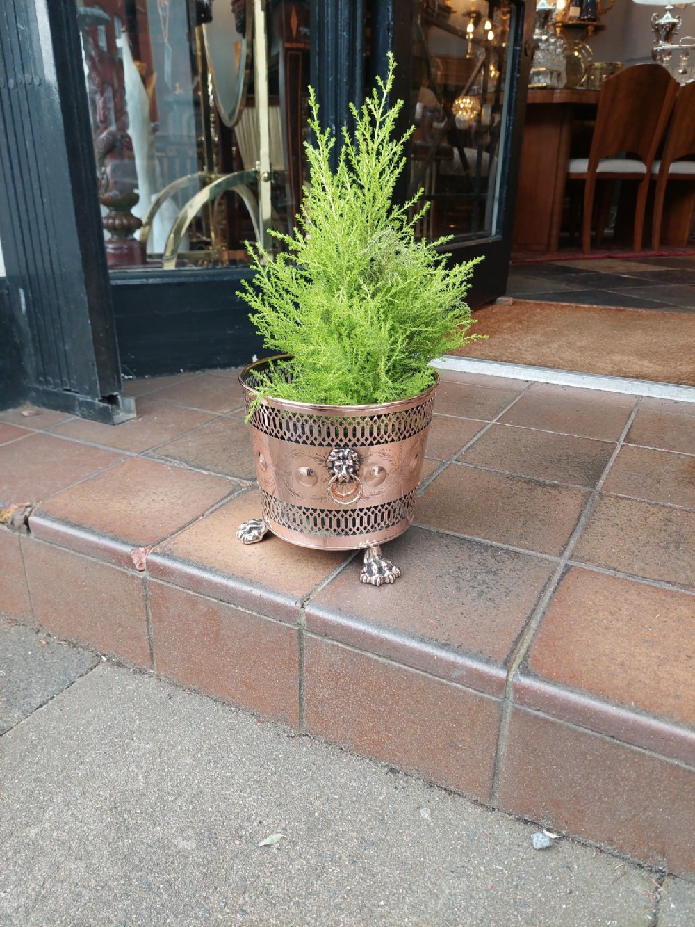 19thC Pierced Copper Cylindrical Planter View III