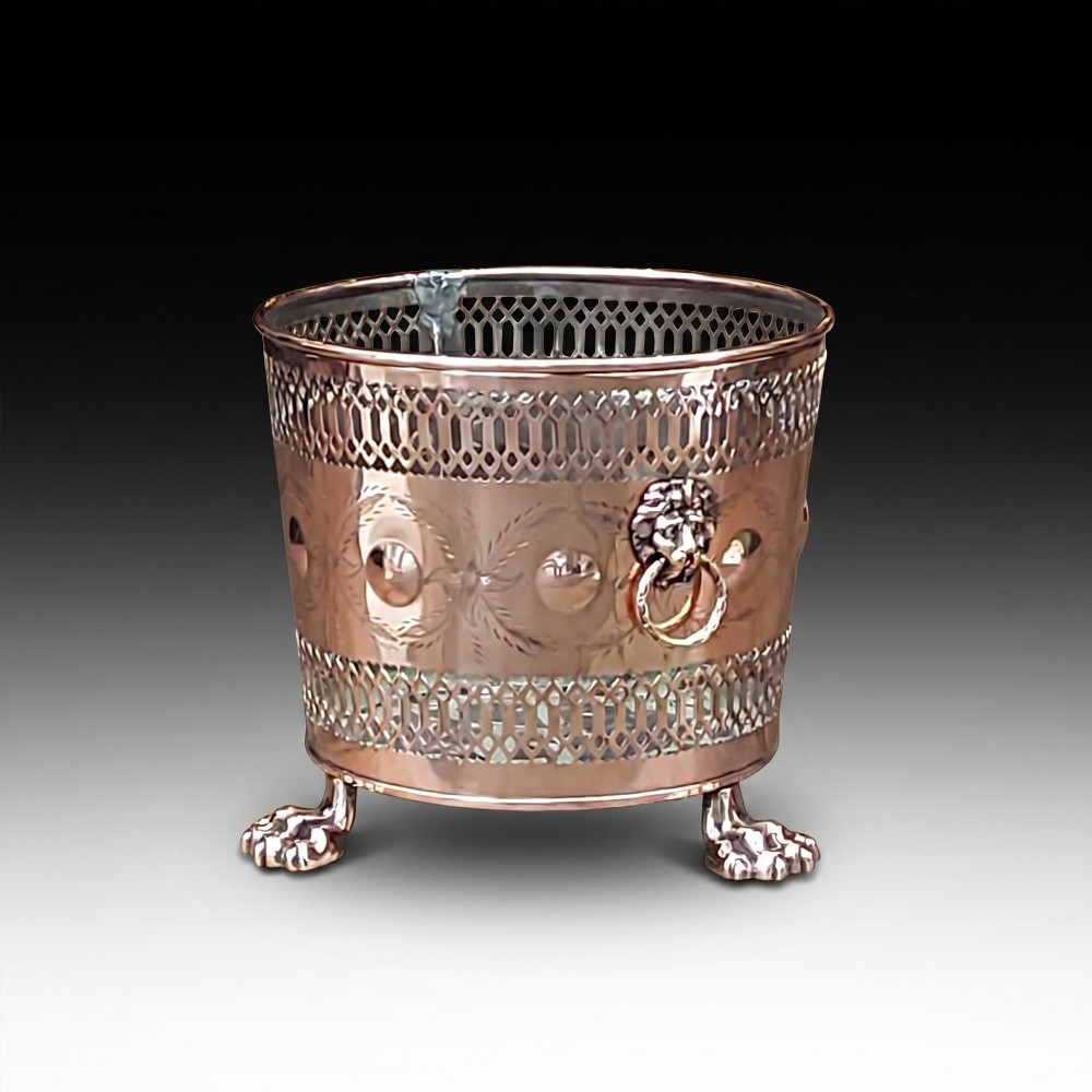 19thC Pierced Copper Cylindrical Planter View IV