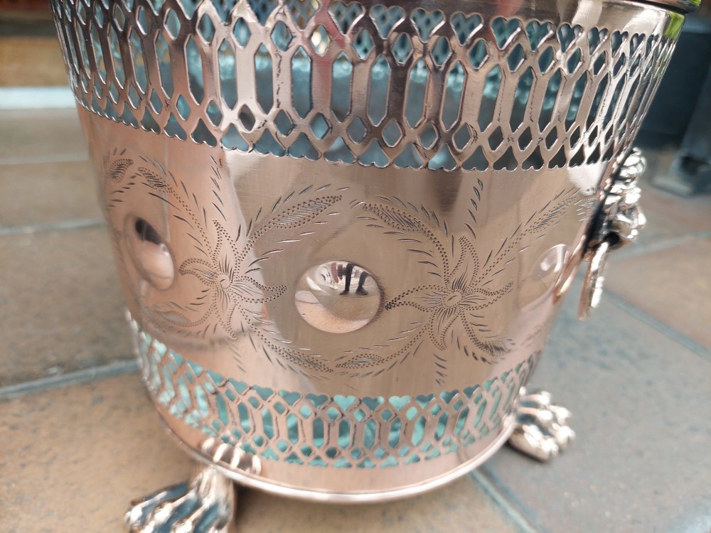 19thC Pierced Copper Cylindrical Planter View VI