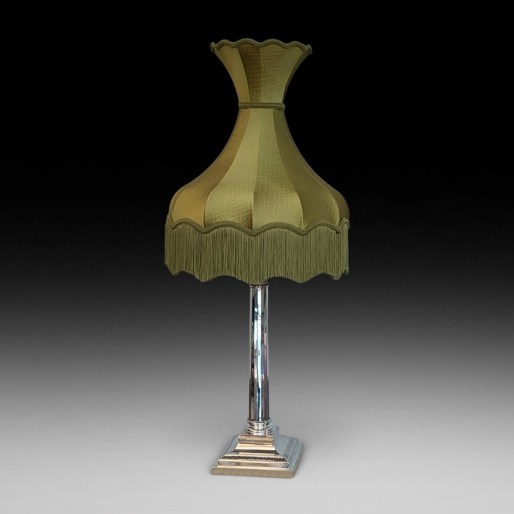 Art Deco Silver Plated  Corinthian Column Table Lamp