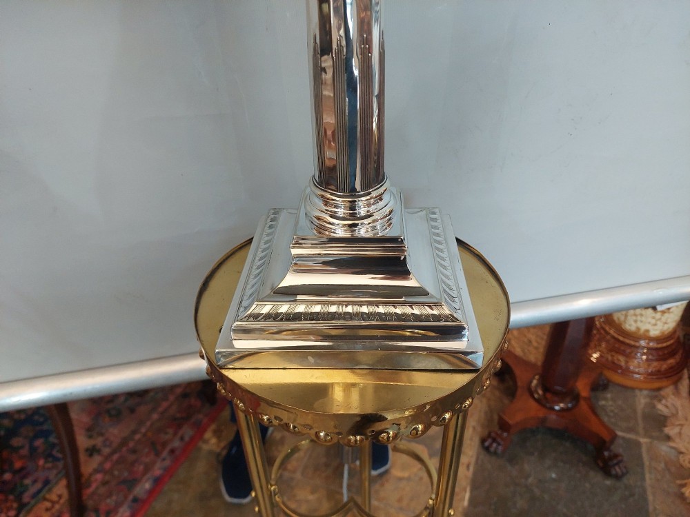 Art Deco Silver Plated  Corinthian Column Table Lamp View II