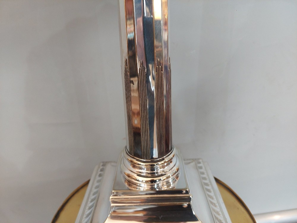 Art Deco Silver Plated  Corinthian Column Table Lamp View III