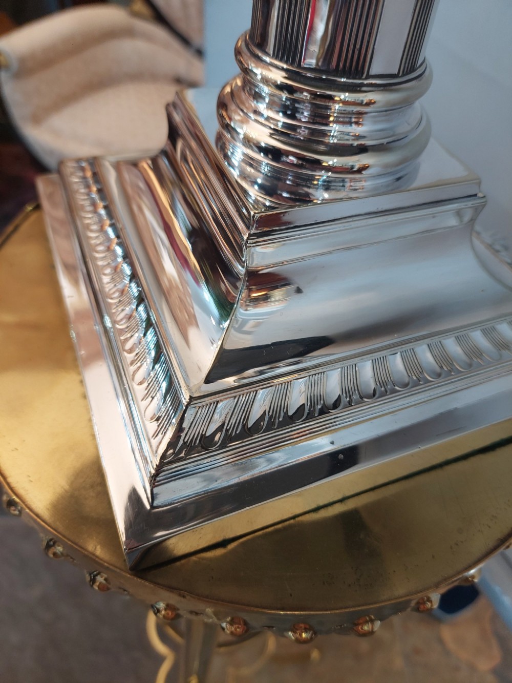 Art Deco Silver Plated  Corinthian Column Table Lamp View IV