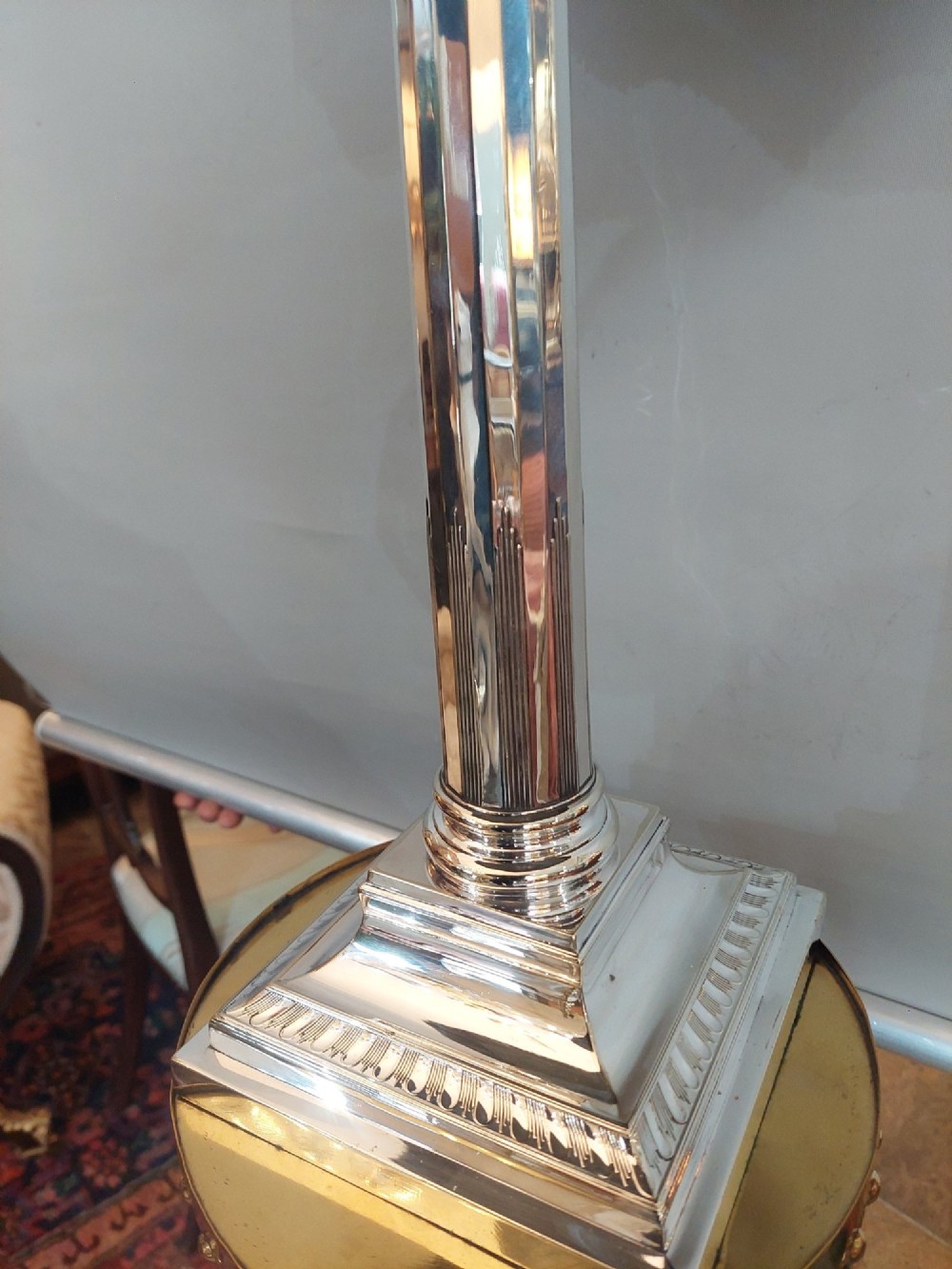 Art Deco Silver Plated  Corinthian Column Table Lamp View V