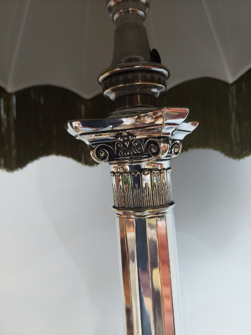 Art Deco Silver Plated  Corinthian Column Table Lamp View VI