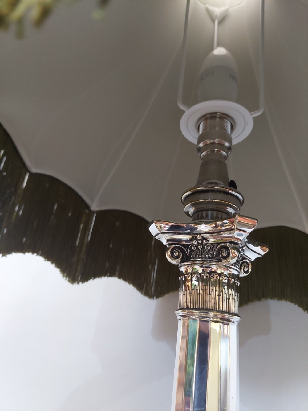 Art Deco Silver Plated  Corinthian Column Table Lamp View VIII