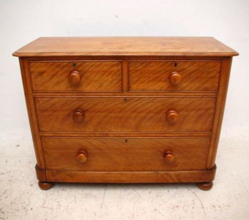 Low Antique Victorian Satin Birch Chest of Drawers