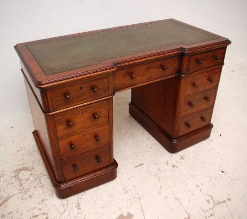 Antique Victorian Mahogany Leather Top Pedestal Desk