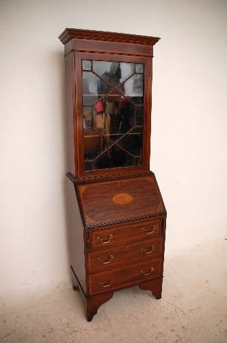 Antique Edwardian Inlaid Mahogany Bureau Bookcase