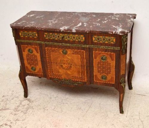 Antique Swedish Inlaid Marble Top 3 Drawer Commode