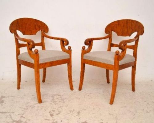 Pair of Antique Swedish Satin Birch Open Armchairs