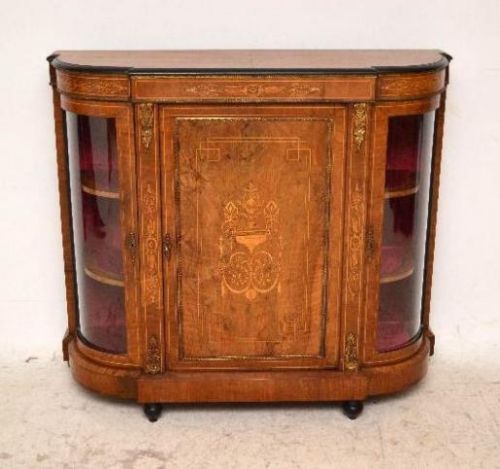 Antique Victorian Inlaid Walnut Credenza