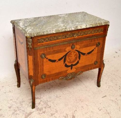 Antique Swedish Inlaid Marble Top Commode