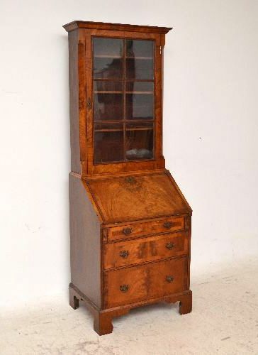 Slim Antique Walnut Bureau Bookcase