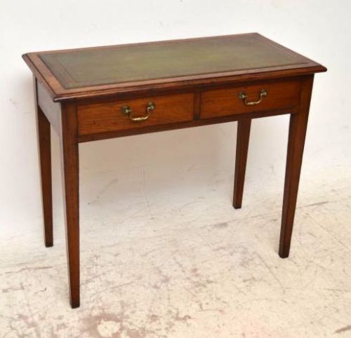 Antique Edwardian Mahogany Leather Top Writing Table Desk