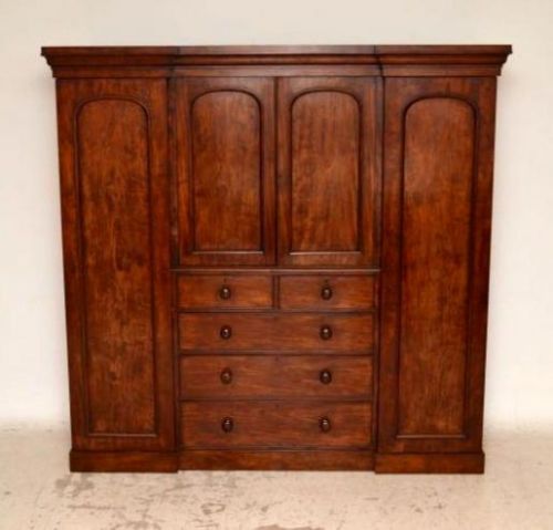 Large Antique William 1v Inverted Breakfront Mahogany Wardrobe Compactum