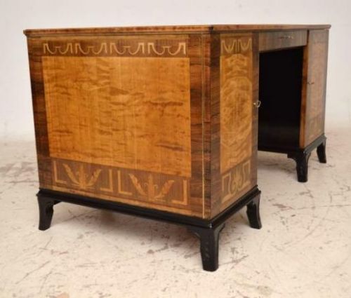 fig 1. Antique Swedish Satin Birch & Rosewood Pedestal Desk