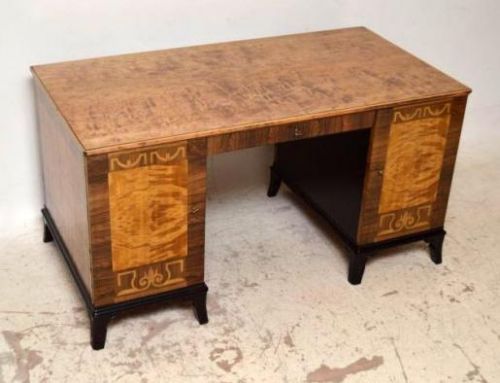 Antique Swedish Satin Birch & Rosewood Pedestal Desk
