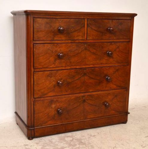 Large Antique Victorian Figured Walnut Chest of Drawers