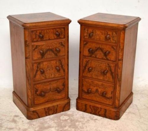 Pair of Antique Victorian Burr Walnut Bedside Chests