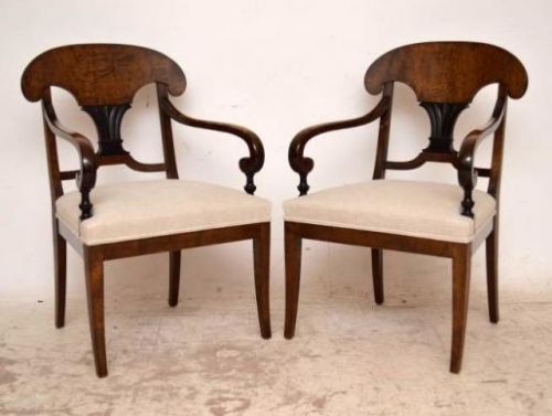 Pair of Antique Swedish Satin Birch Armchairs