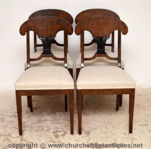 Set of 4 Antique Swedish Satin Birch Dining Chairs