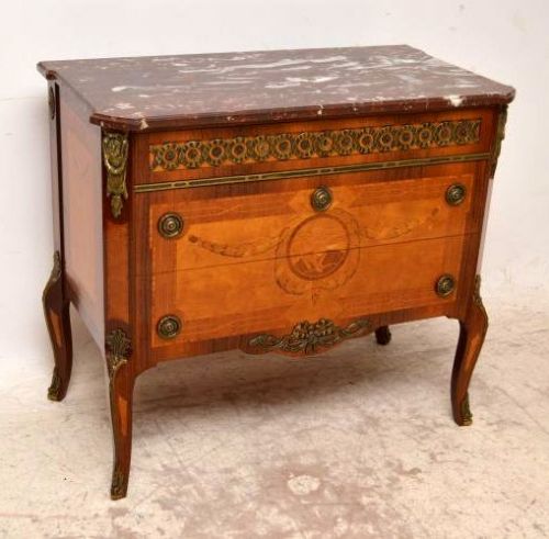 Antique Swedish Inlaid Marble Top Commode