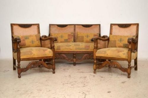 Antique Carved Bergere Armchairs & Sofa