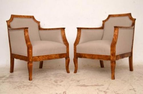 Pair of Antique Swedish Satin Birch Armchairs