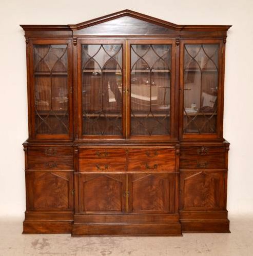 Impressive Antique Mahogany Breakfront Secretaire Bookcase