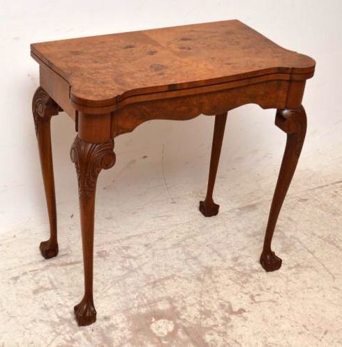 Antique Georgian Style Burr Walnut Card Table
