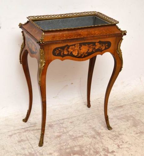 Antique French Inlaid Walnut Plant Stand Jardiniere