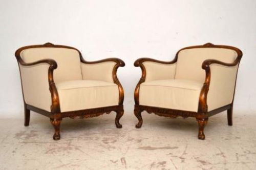 Pair of Antique Swedish Satin Birch Armchairs