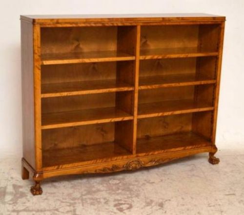 Antique Swedish Tiger Birch Open Bookcase