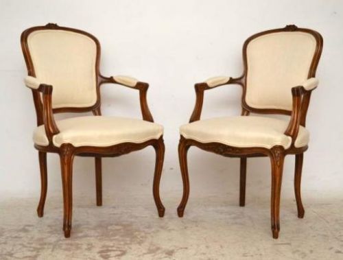 Pair of Antique French Carved Salon Armchairs