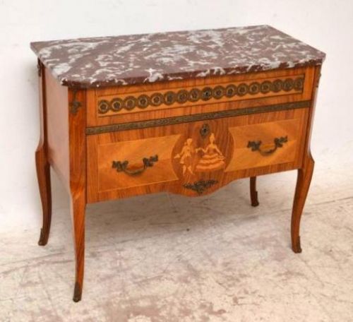Antique Swedish Inlaid Marble Top Commode